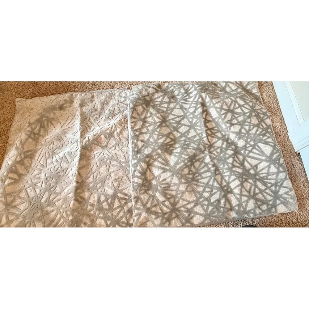 Set of 2 Gray Geometric Cut Velvet Throw Pillow Covers 22x22 Made in UK
